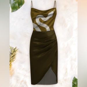 Cowl-Neck Asymmetrical Dress